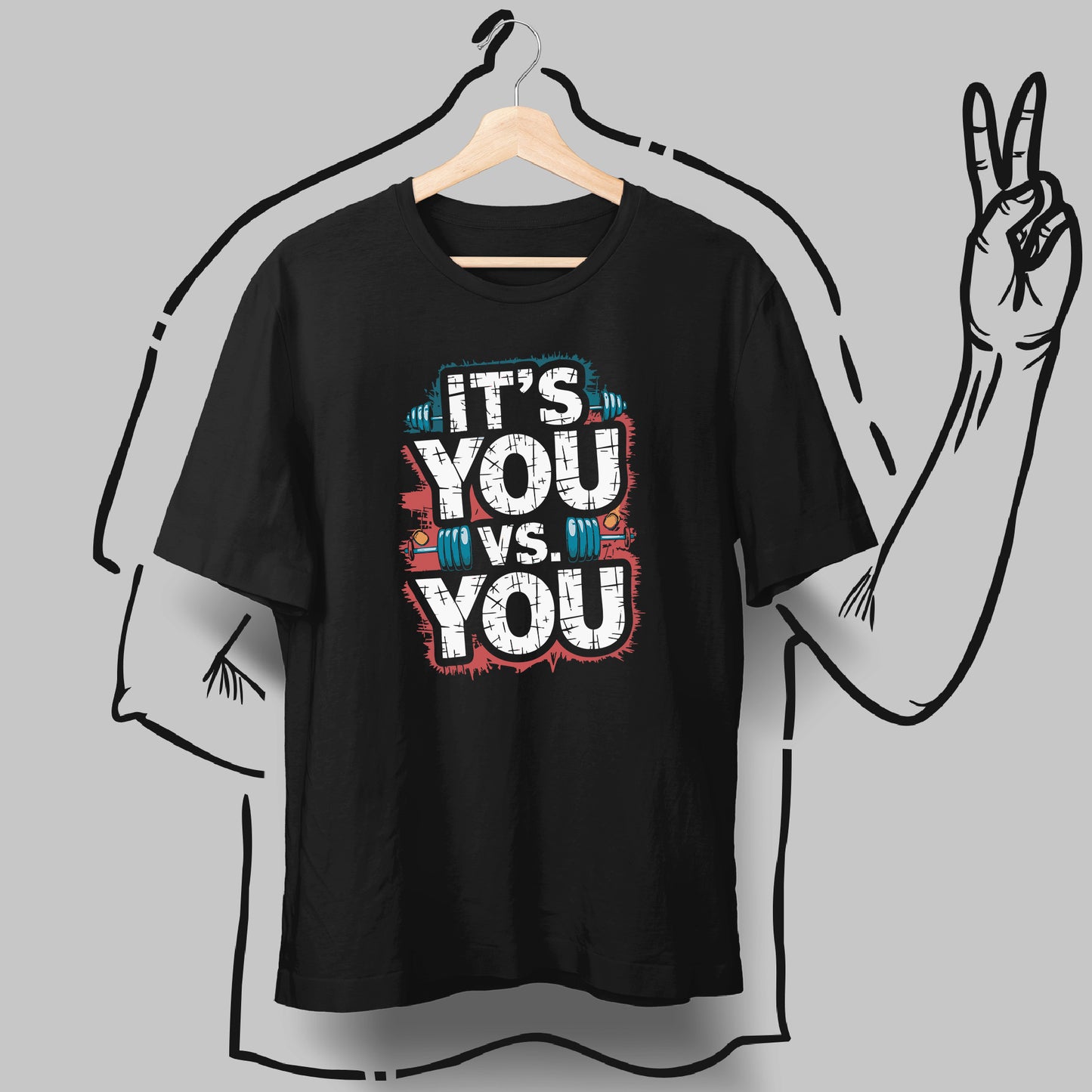 You Vs You unisex gym t-shirt in black, 100% cotton, comfortable activewear for fitness enthusiasts – Made in India by Happi