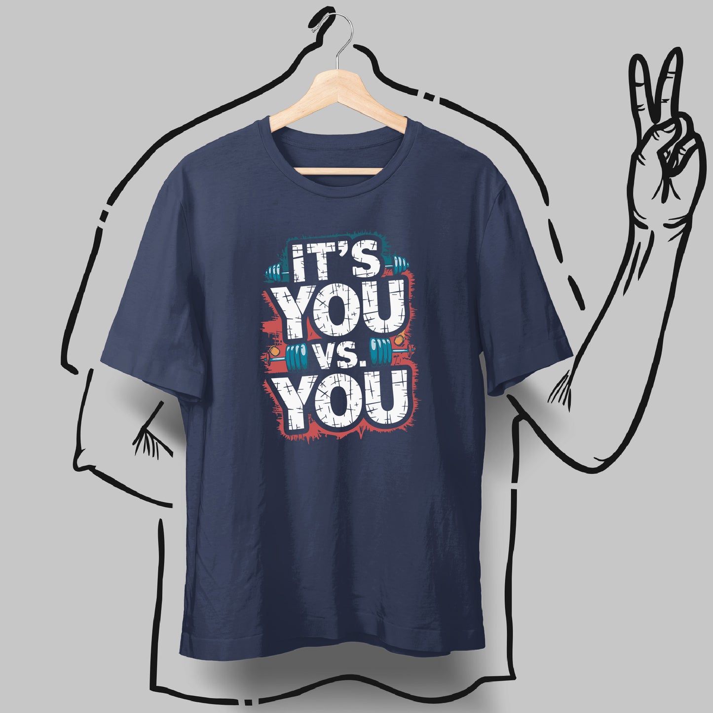 You Vs You unisex gym t-shirt in navy blue, 100% cotton, comfortable activewear for fitness enthusiasts – Made in India by Happi