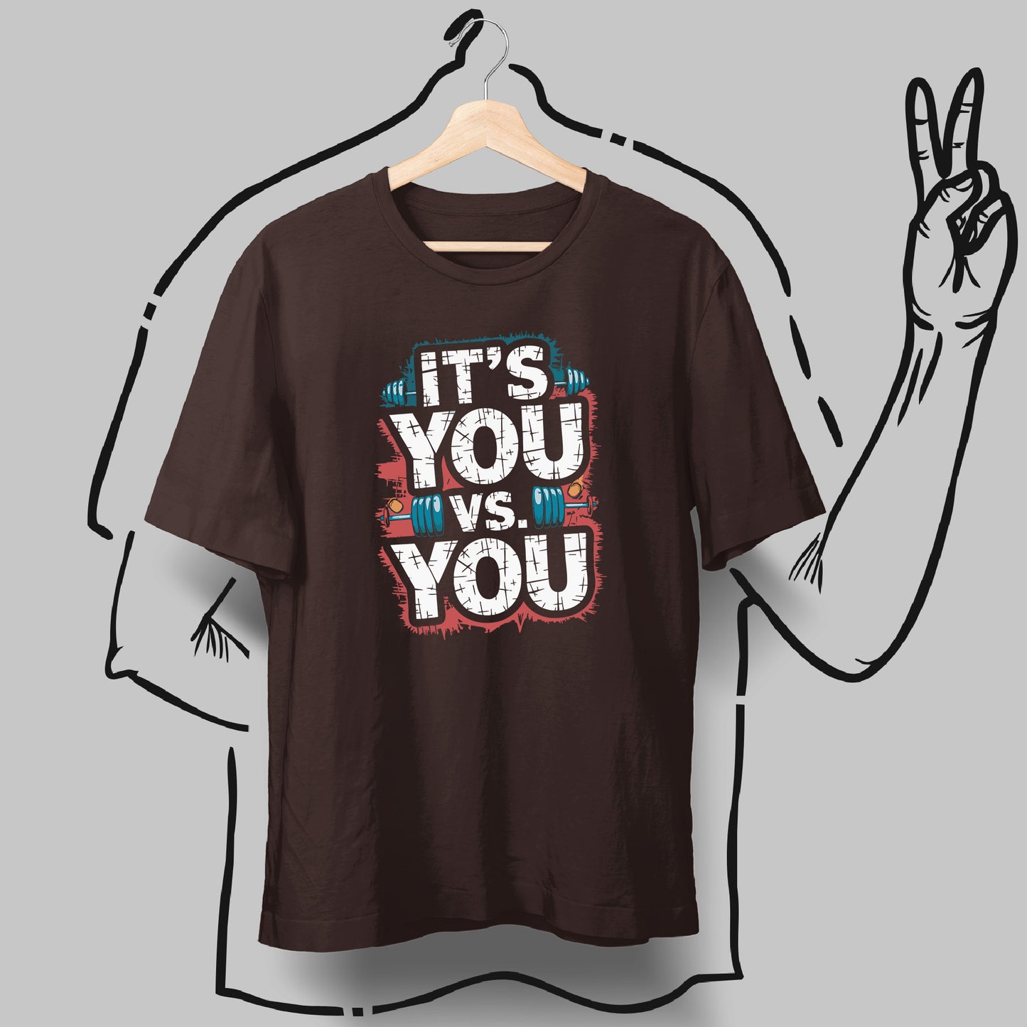 You Vs You unisex gym t-shirt in coffee brown, 100% cotton, comfortable activewear for fitness enthusiasts – Made in India by Happi